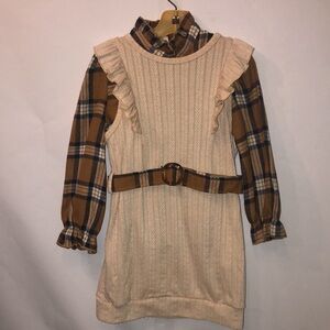 2pcs. Print/solid Sweater-Look Dress